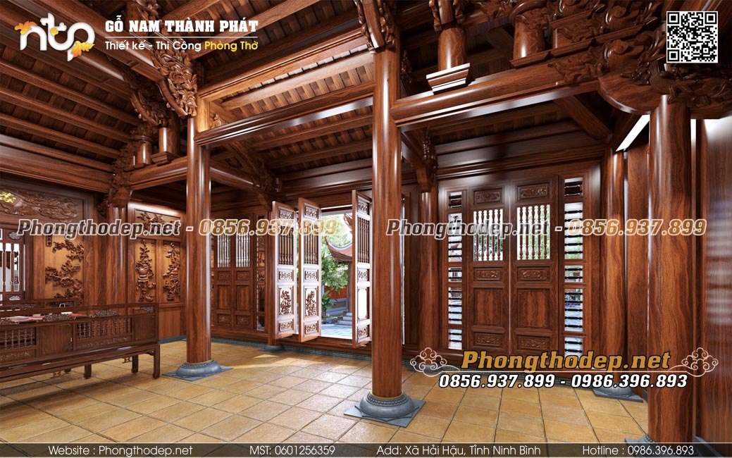 Thiết kế không gian thờ nhà gỗ 3 gian đẹp